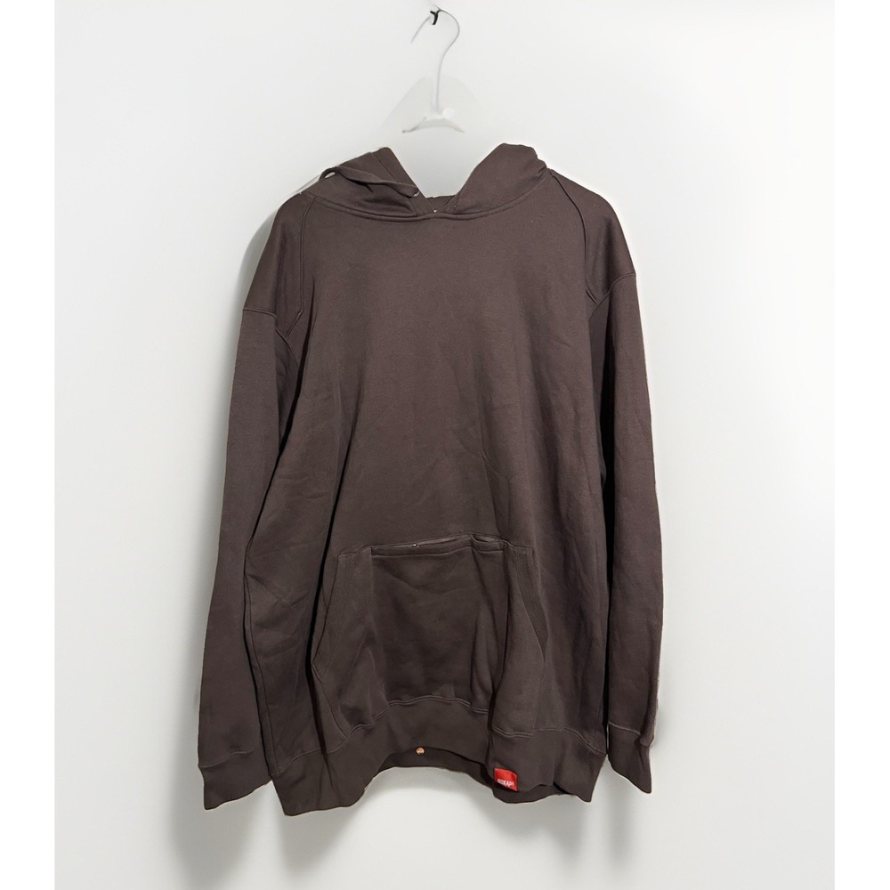 Red Kap Fleece Lined Hoodie Pullover Heavy Men's 2XL Oversized Zip Pocket Brown